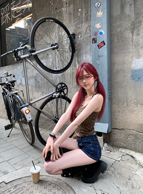 Lovedeath【豹纹妹妹】性感豹纹印花短款上衣女修身显瘦吊带背心