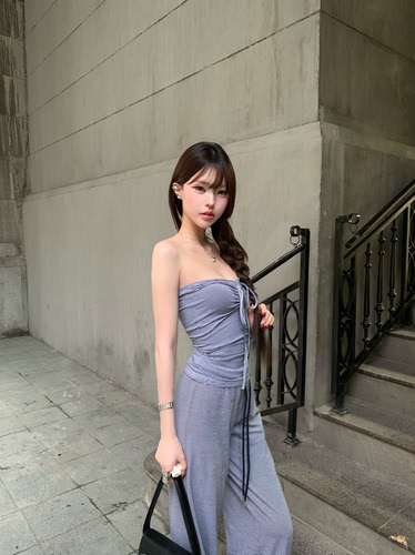 Lovedeath撞色条纹抹胸辣妹套装
