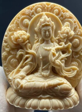 猛犸记 猛犸象牙纯手工雕刻白度母优质猛犸润白冰料立体雕刻佛龛