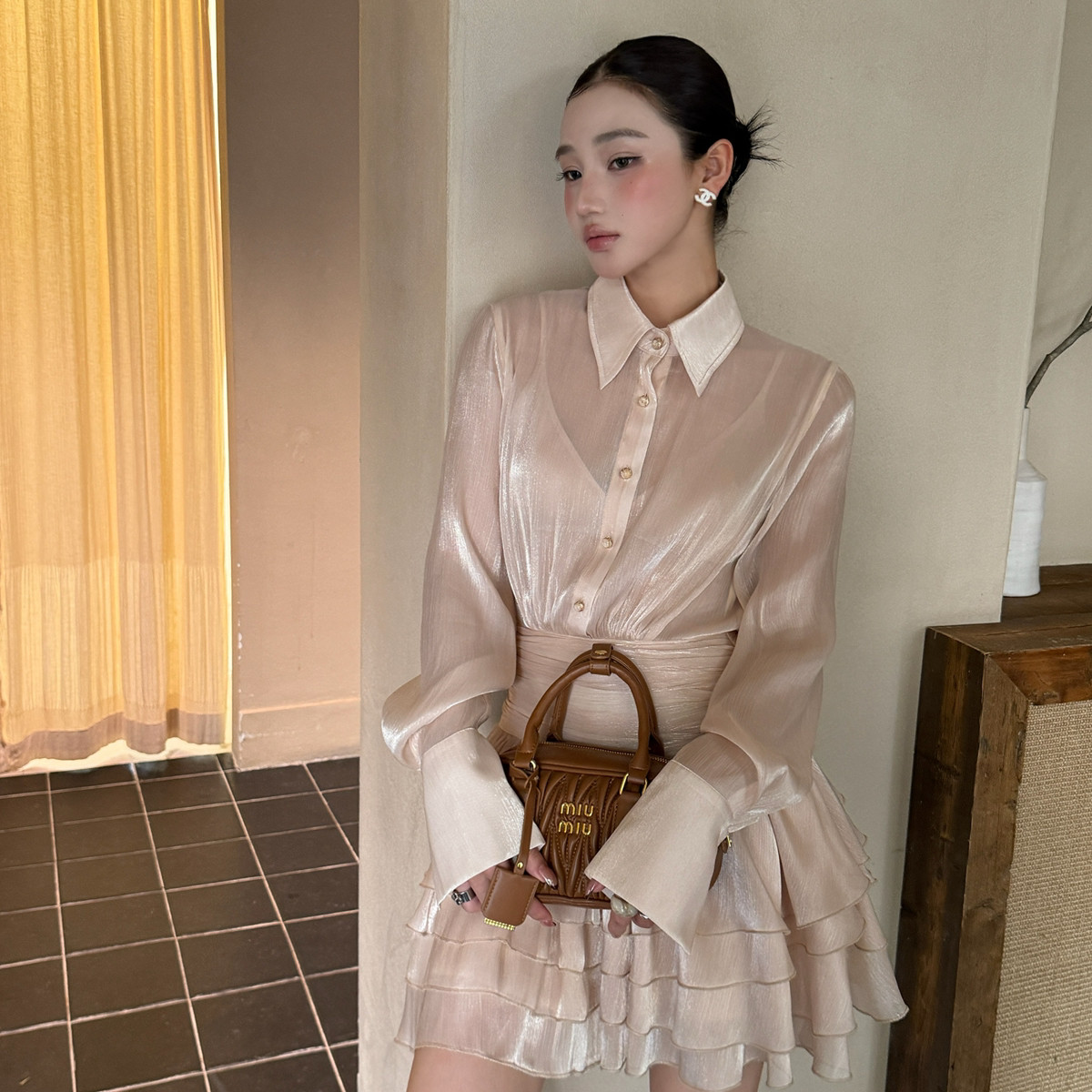 AIALA LUMENA-杏屿高定氛围感缎面收腰连衣裙(不含安全裤)L21359