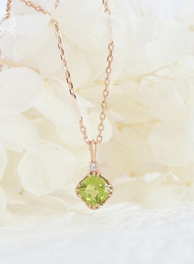 小清新天然橄榄石绿色吊坠项链