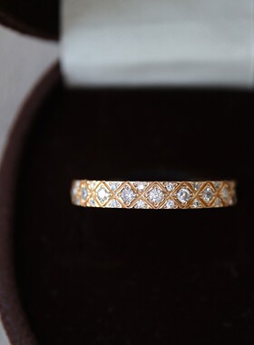 日系小众风格女士复古高质感锆石菱格戒指S925纯银镀金个性不撞款