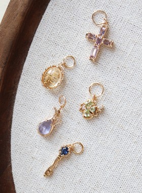 日系复古小众天然水晶十字花朵茶壶四叶草吊坠s925银镀金