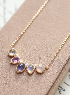 日系A家 圣诞限定同款 天然拉长石紫水晶弧形水滴项链s925银镀金