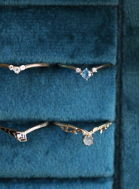 日系复古小众天然托帕石V形戒指拉长 配戒 护戒 叠戴款指环s925银