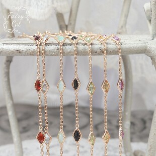 经典款梦想成真天然石榴石紫水晶托帕石水晶手链925银镀金*