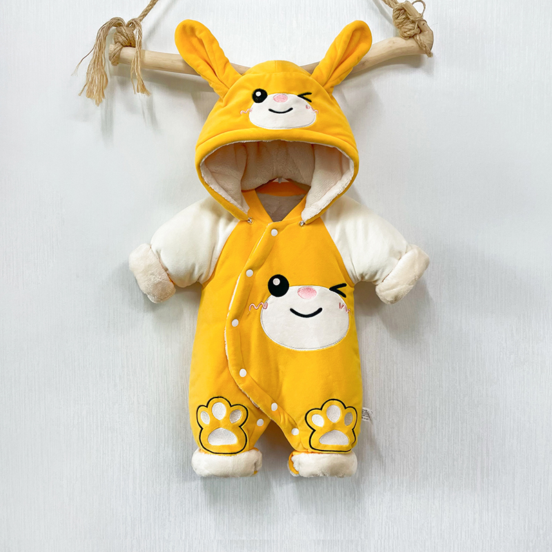 新生婴儿连体衣加厚加绒夹棉保暖外穿男女宝宝棉衣服冬季外出哈衣