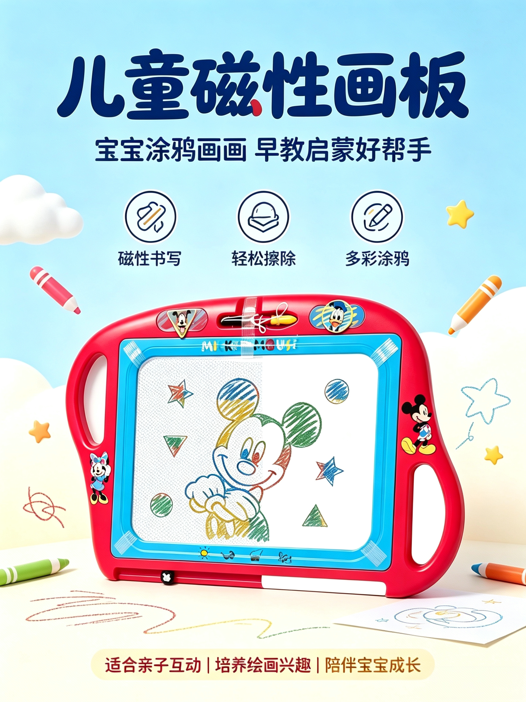 迪士尼儿童磁性画板涂鸦画板早教启蒙益智玩具1-6岁宝宝图片