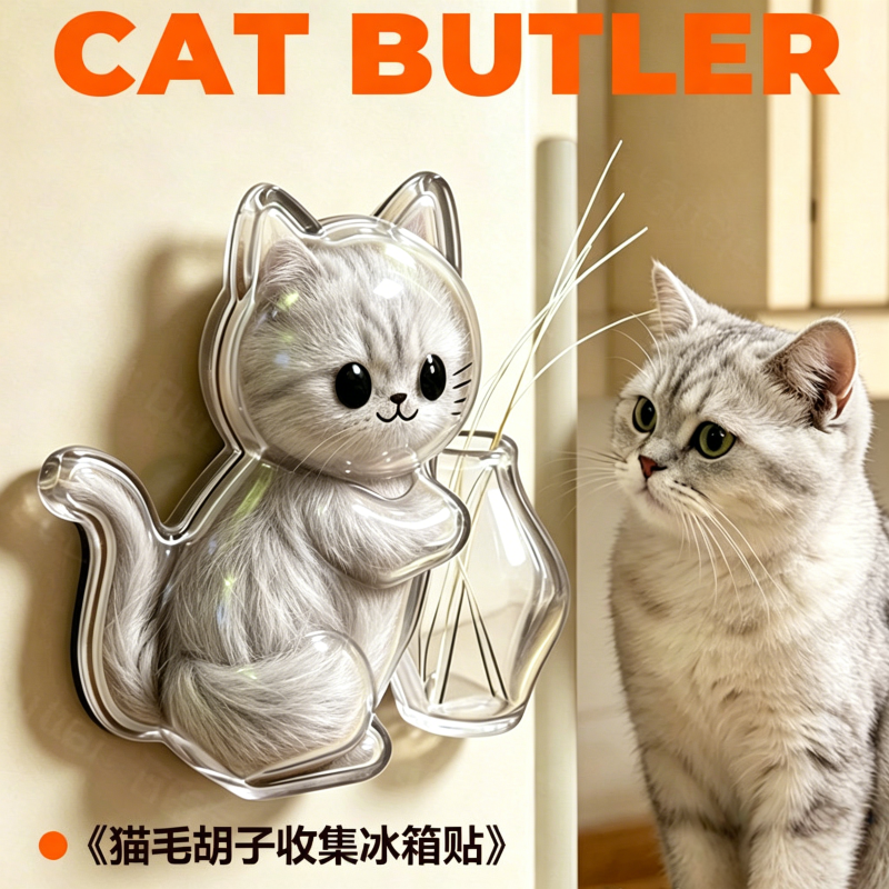 创意猫咪造型猫毛胡须收纳冰箱贴磁吸宠物毛胡子收集纪念礼物挂件