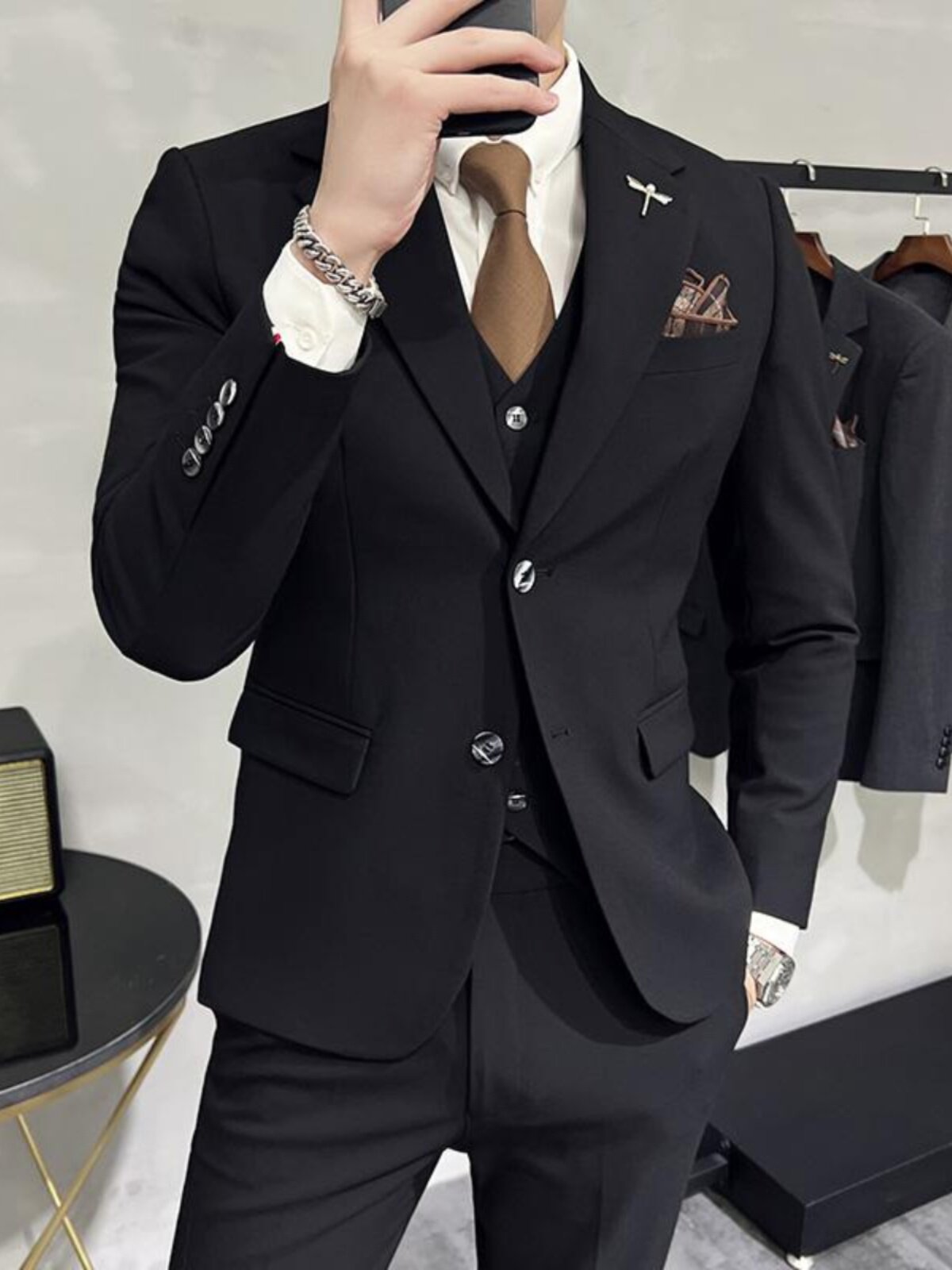 2024 SPRING SLIM SUIT MENS SINGLES TWO-BUTTON PLUS-SIZE JACKET BRITISH HANDSOME GROOM GROOM BEST MAN WEDDING DRESS
