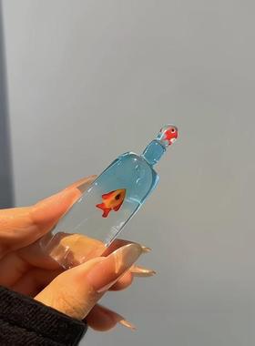 琉璃牙膏小鱼摆件透明仿真玻璃工艺品淄博纯手工纪念品桌面装饰品
