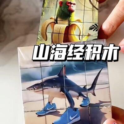 山海经磁力方块积木磁吸木棍人鲨鱼益智玩具儿童拼图方块拼装玩具