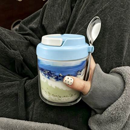 隔夜燕麦杯带勺酸奶早餐碗食品级上班族便携玻璃牛奶杯沙拉水果杯