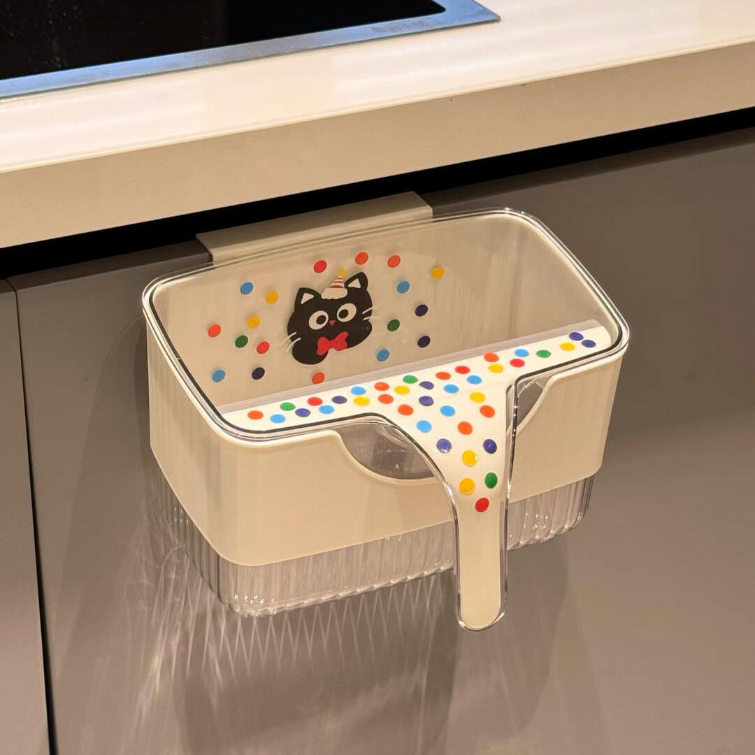 可爱猫垃圾桶家用厨房免打孔柜门壁挂式带刮板不脏手免弯腰垃圾篓