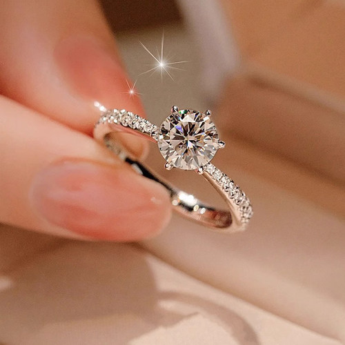 莫桑石钻戒女情侣对戒1克拉