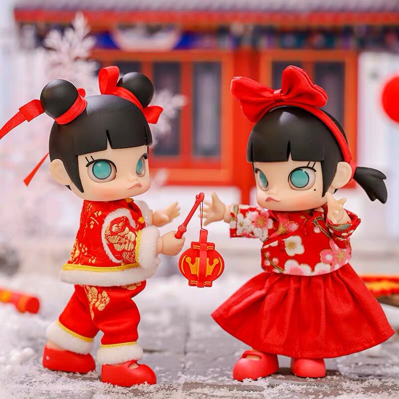 正品POPMART泡泡玛特Molly唐装旗袍阿福BJD人偶摆件新年礼物公仔