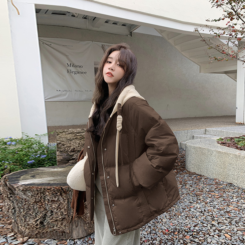 短款连帽羽绒服女冬季2025新款韩版设计感小个子加厚90白鸭绒外套