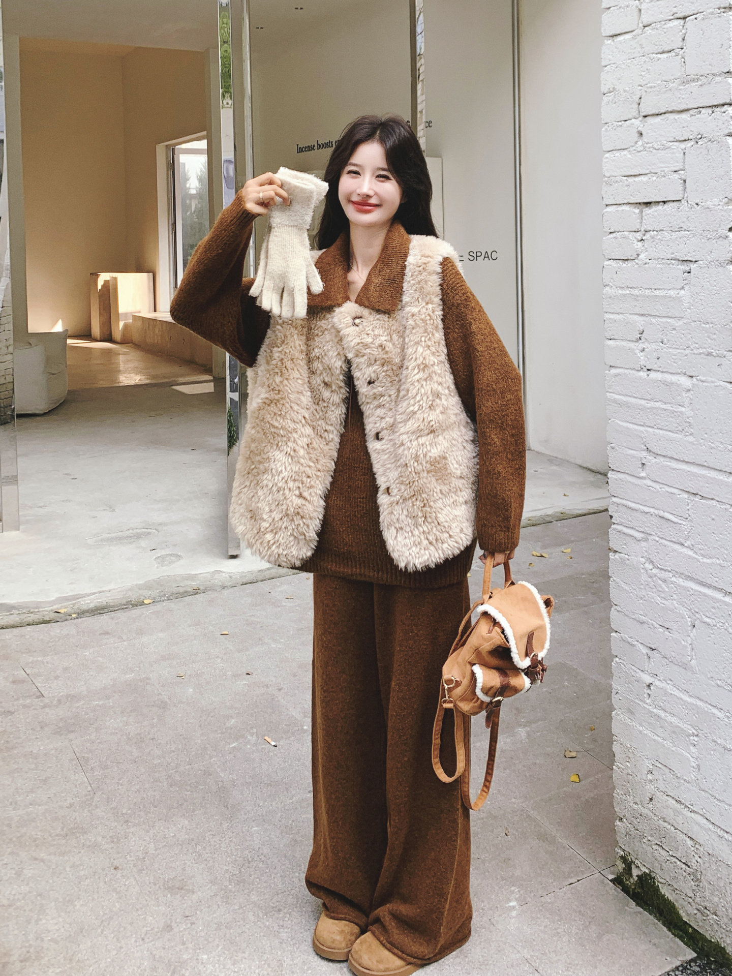 美拉德慵懒风针织套装裤女秋冬季2025新款羊羔毛马甲阔腿裤三件套,女装/女士精品,时尚套装,淘宝优惠券,粉丝福利购,淘宝优惠卷