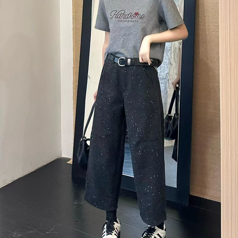 美式辣妹宽松松弛感烫钻高腰裤子女复古显瘦闪闪满天星九分直筒裤,女装/女士精品,休闲裤,淘宝优惠券,粉丝福利购,淘宝优惠卷