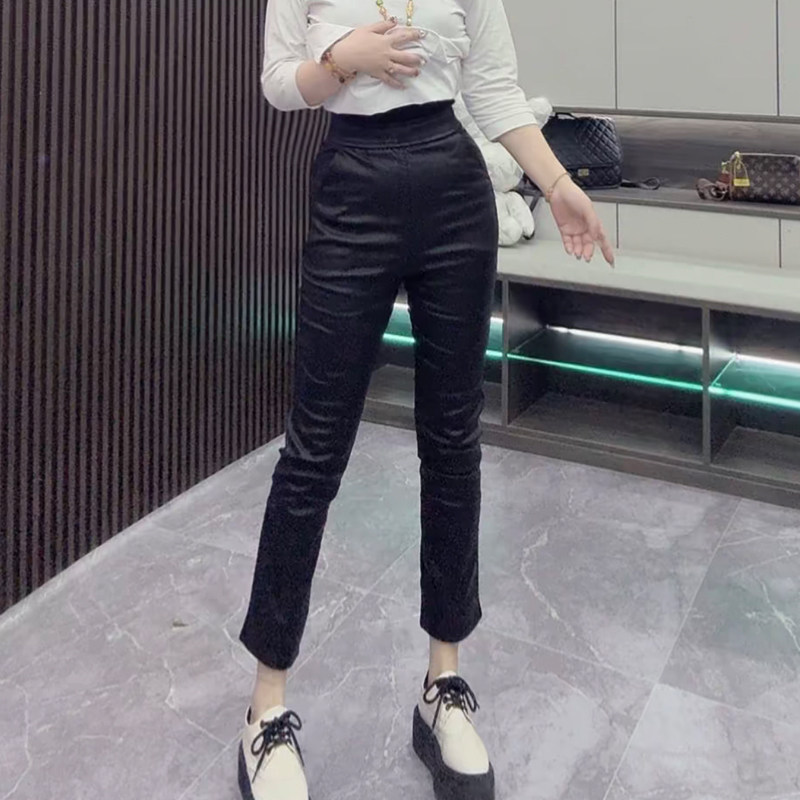 欧洲站休闲涂层PU皮裤弹力显瘦2026春季新款松紧高腰九分直筒裤,女装/女士精品,休闲裤,淘宝优惠券,粉丝福利购,淘宝优惠卷