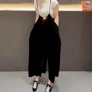 丝绒背带裤女直筒宽松大码显瘦百搭九分阔腿裤遮肉甩裤休闲裤女