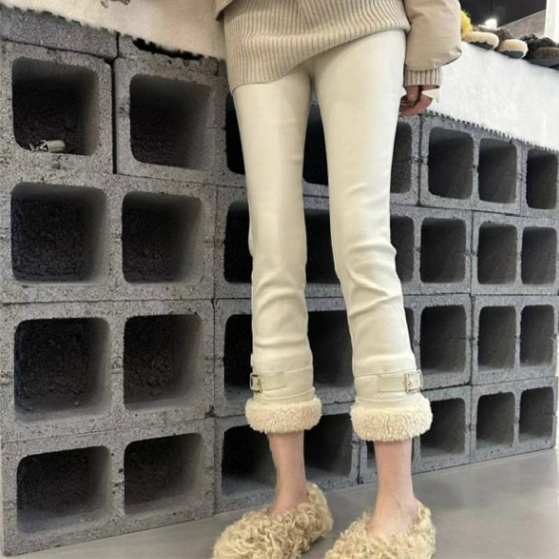 高腰韩版弹力九分加绒羊羔毛