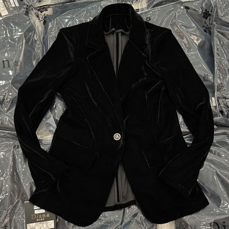丝绒气质一粒扣高级感西装外套