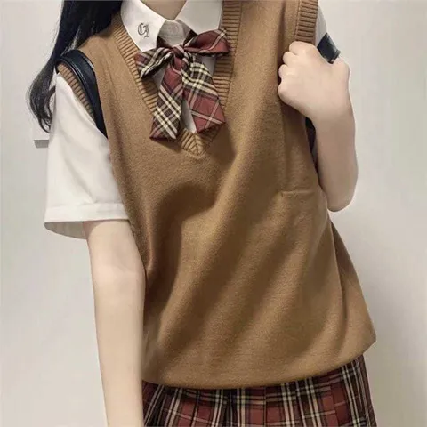 毛衣春秋款女jk马甲背心基础款套头V领针织外套日系新款外搭