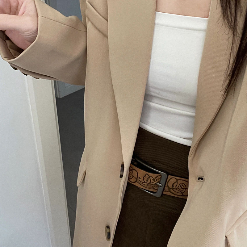 咖色西装外套女小个子2025春秋装新款韩版休闲chic西服两件套装女