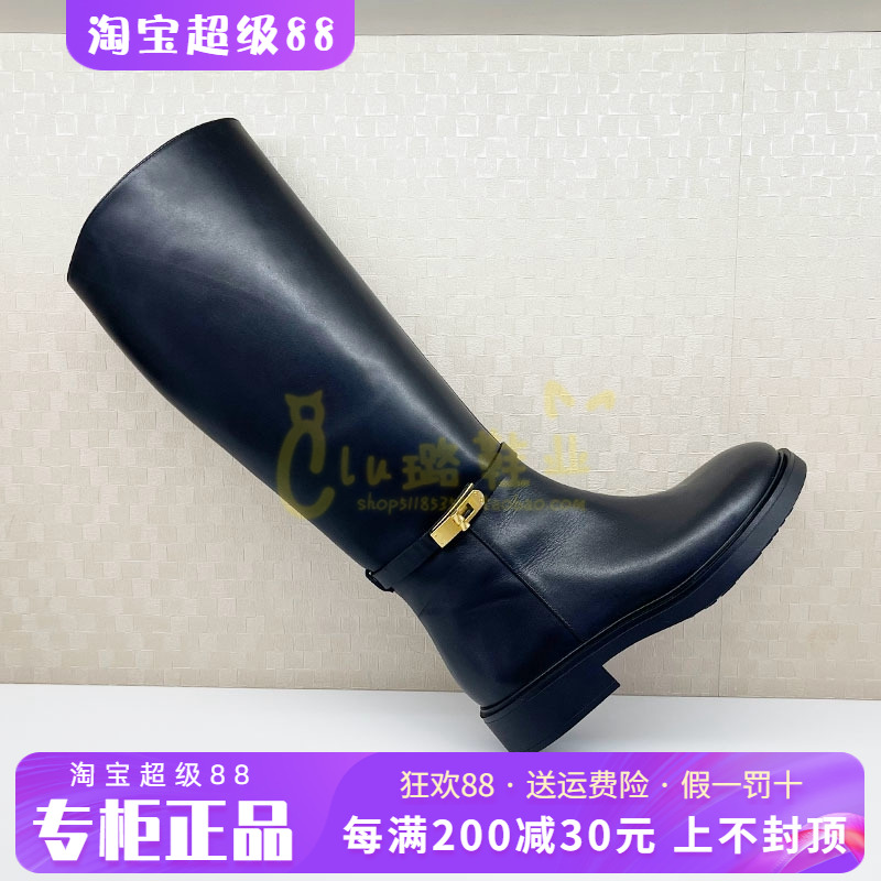 正品蹀愫ts女鞋2025冬季新款牛皮高粗跟尖头高靴TA65710-13