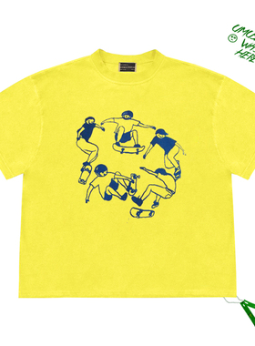 Skater dudes溜冰者插画印花图案cropped top学生运动风短袖T恤