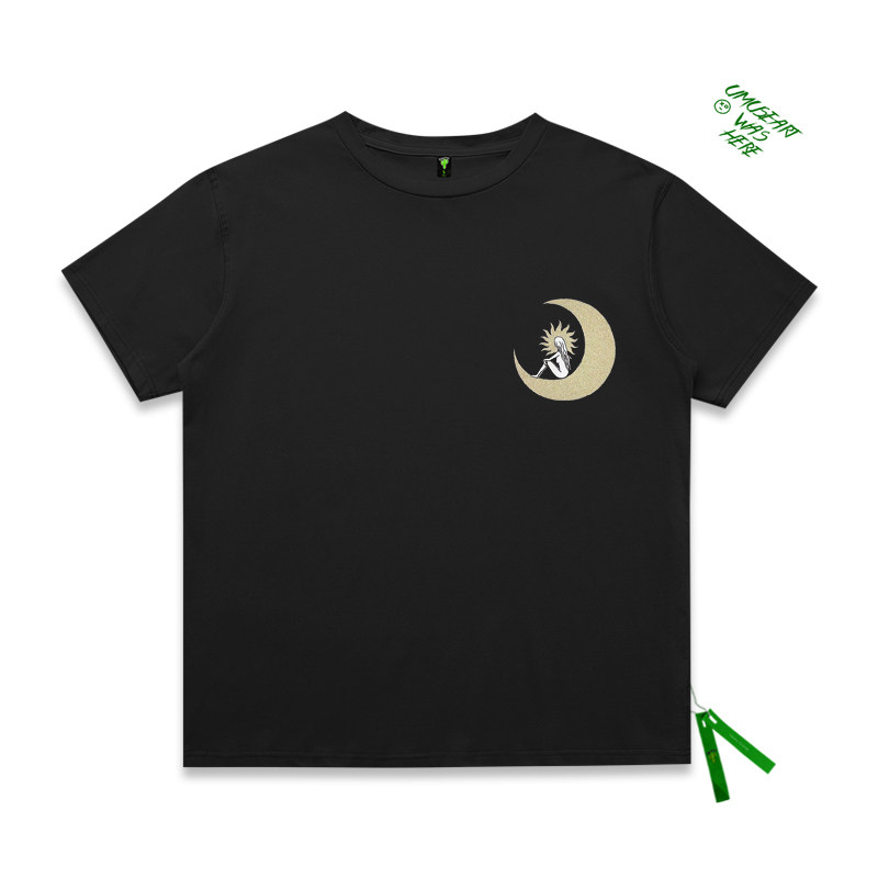 欧美潮牌短半袖ins原宿风简约月亮印花oversize宽松男女情侣款t恤