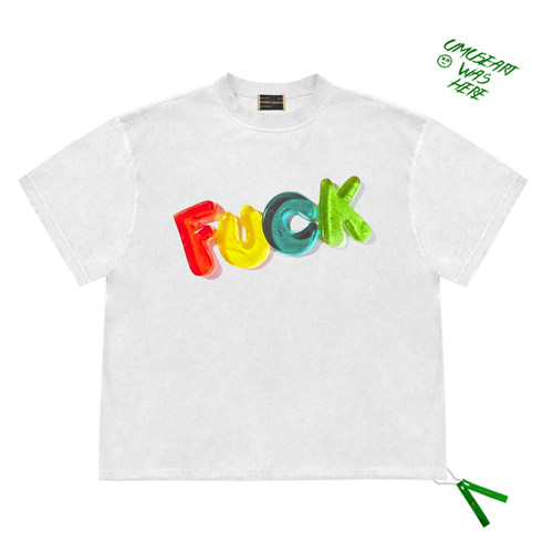 fack彩虹色英文字母logo图案Short Sleeve Tee男女学生短袖上衣
