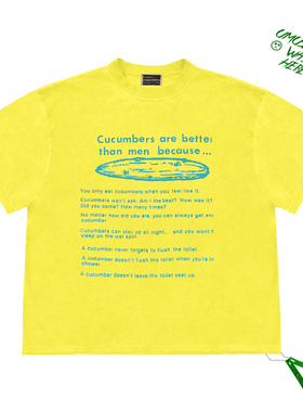 复古cropped top80年代黄瓜简笔线条画印花图案简约英文短袖上衣