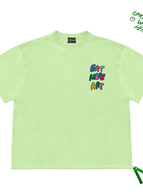 胸前彩色LOGO简约高级感重磅男女情侣装浅柠檬绿色短袖T恤上衣