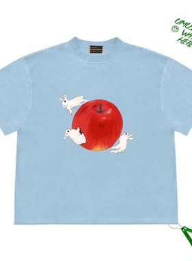 原创小众cropped top 周雨彤同款苹果兔子插画图案创意设计感短袖