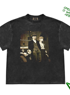 欧美vintagetee浴血黑帮谢尔比联名二次元电锯人玛奇玛短袖T恤
