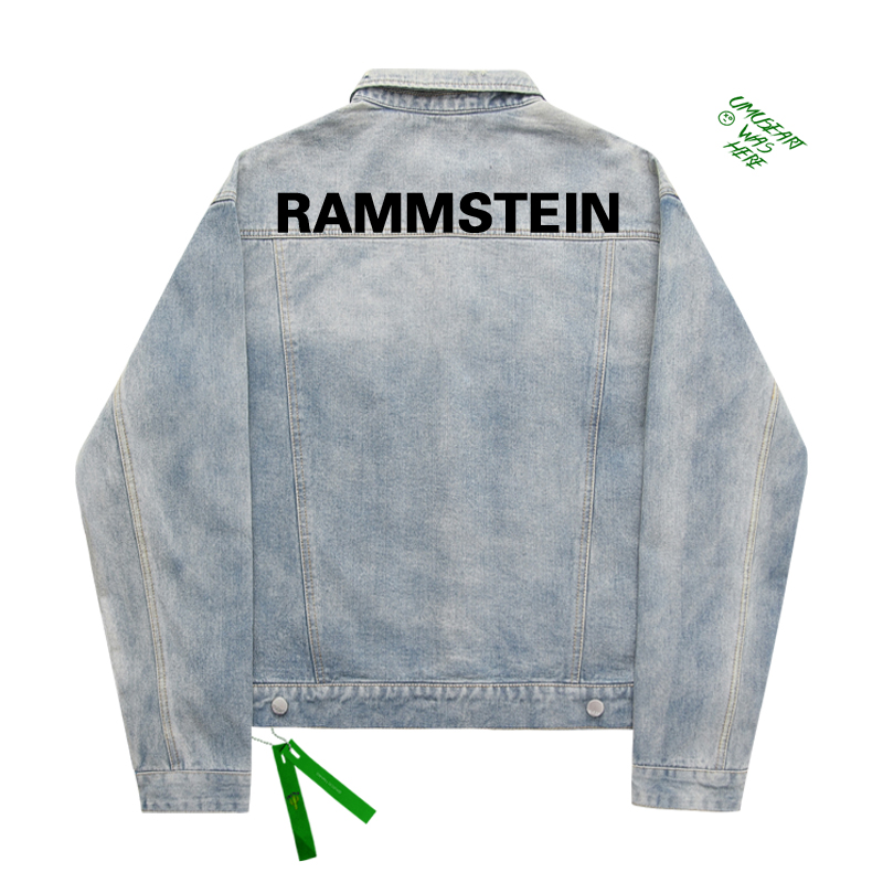 Rammstein德国战车时尚摇滚重金属乐队简约字母破洞牛仔外套街头
