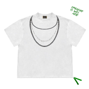 雾都记忆潮牌 小众设计感街头滑板古着不规则项链印花男女短袖T恤