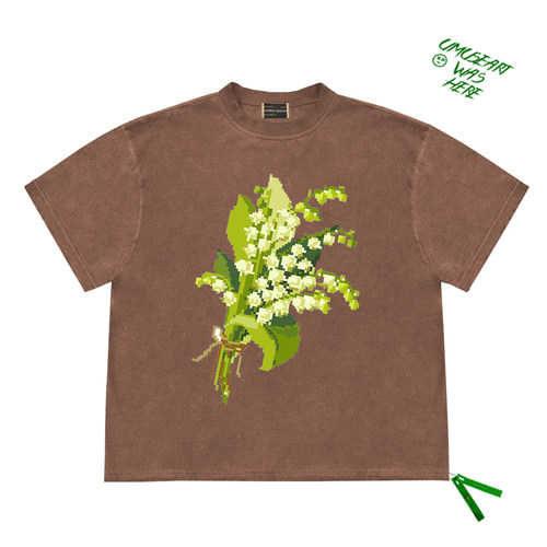 新款Lily of the valley铃兰花花卉像素花图案创意小众短袖上衣