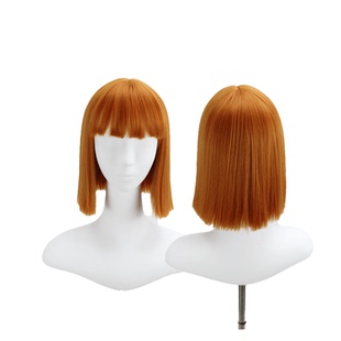 齐刘海bobo头 一刀切短直发 橘彩色 cos脏橘色 酷全头套日常假发