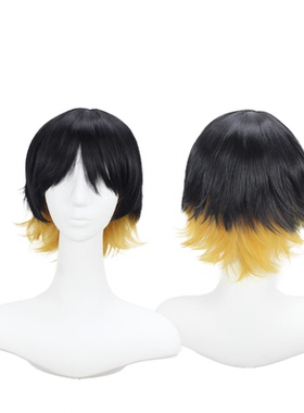 夜十神封魔cos假发 Holostar UPROAR 黑色渐变金色短发外翻翘