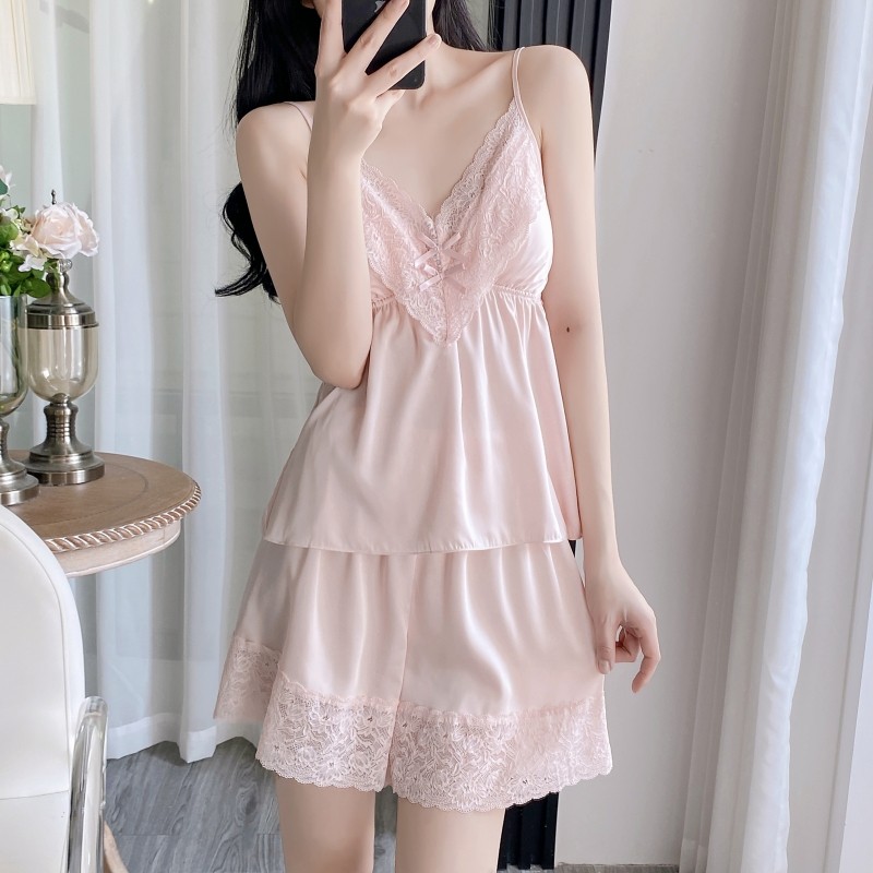 性感睡衣女款夏季新款冰丝高级感蕾丝吊带短裤带胸垫家居服套装,女士内衣/男士内衣/家居服,睡衣/家居服套装,淘宝优惠券,粉丝福利购,淘宝优惠卷