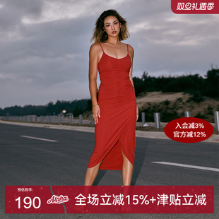 alphagym老友记带胸垫吊带连衣裙修身 瑞秋裙包臀裙子 红色中长款