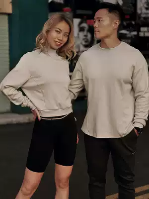 AlphaGym retro couple pants thick cotton T spring new solid color loose casual fitness training pullover long sleeve