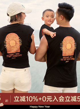 AlphaGym沙滩亲子飞袖休闲运动圆领无袖坎肩情侣男女款上衣T恤夏