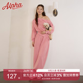 露肩收腰宽松显瘦套装 休闲运动秋款 美式 AlphaGym斜肩香蕉卫衣短款