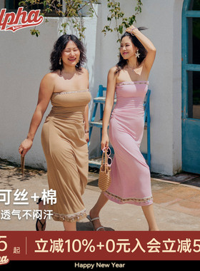 AlphaGym贝壳公主抹胸连衣裙女夏优可丝透气弹力显瘦可拆胸垫防滑