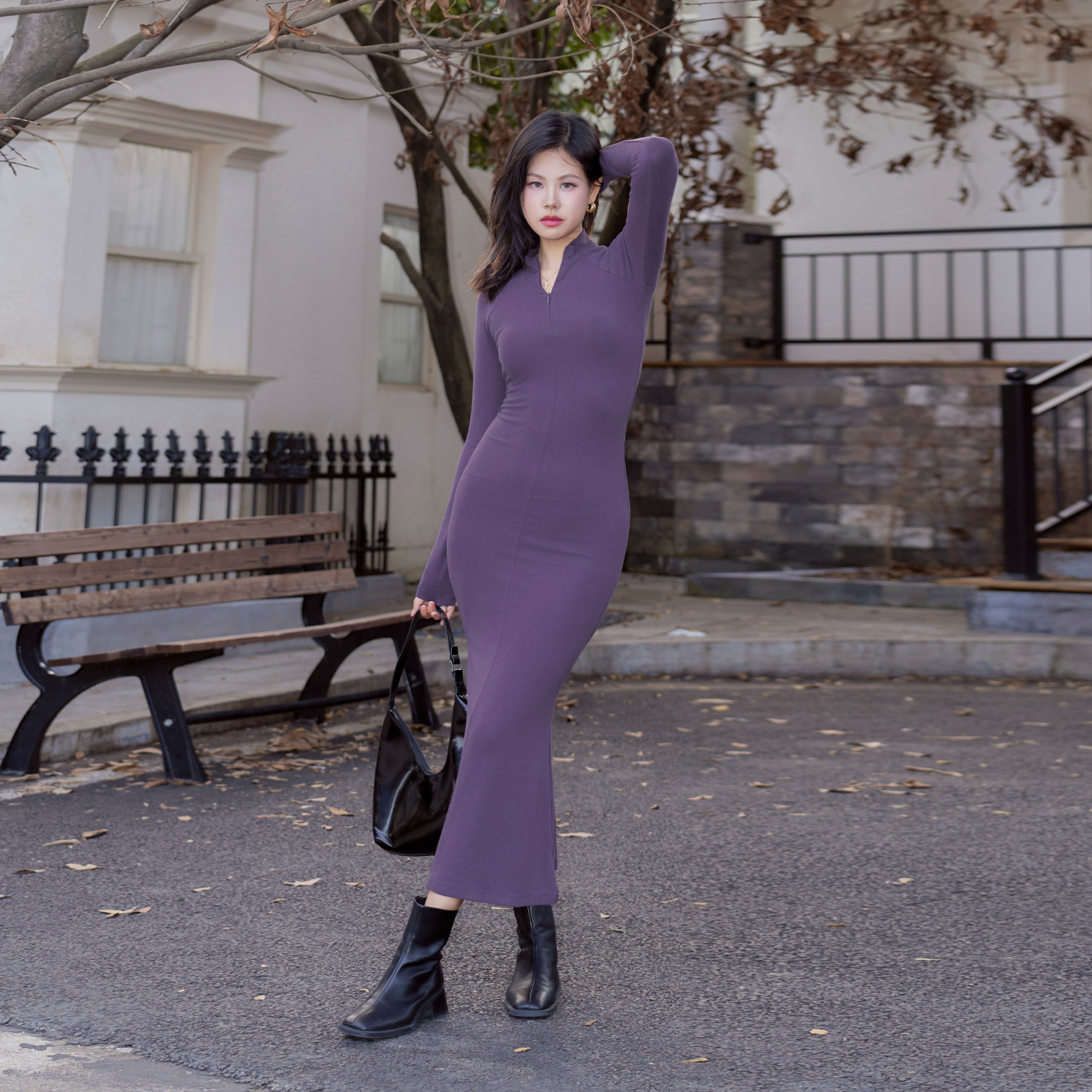 AlphaGym长款慕斯羊绒连衣裙