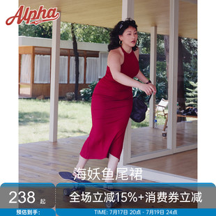 AlphaGym海妖鱼尾裙长款高级感运动大露背褶皱挖肩无袖挂脖连衣裙